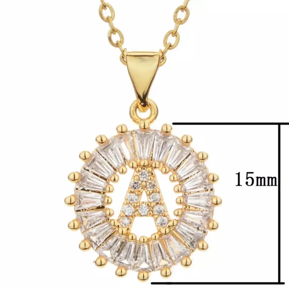 Gold Initial Crystal Sparkly Pendant Necklace A - Image 2