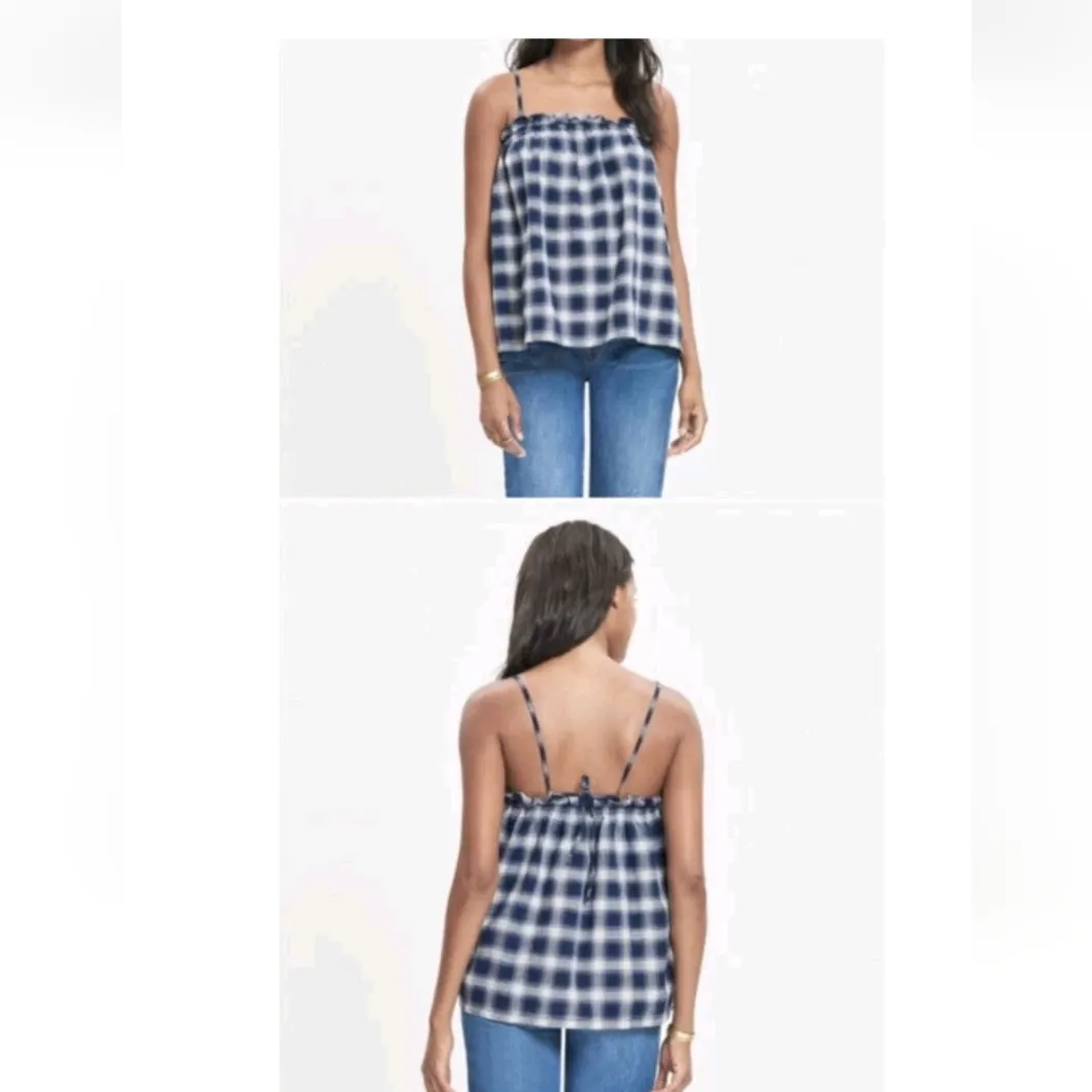Madewell Gingham Baby Doll Lightweight Top Indigo Plaid  Medium M - Image 3