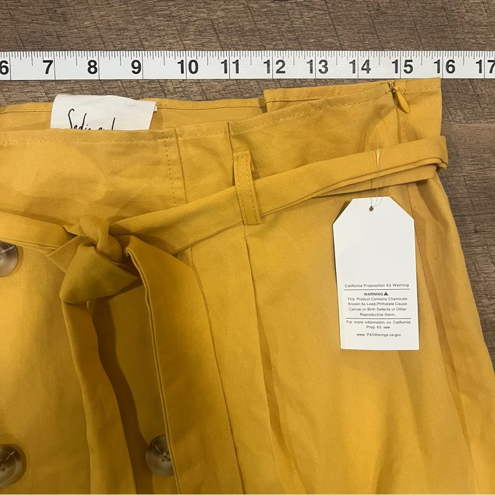 Sadie Love Mini Skirt Womens Size Large Yellow Gold Belt Tie Boho Preppy Simple - Image 4