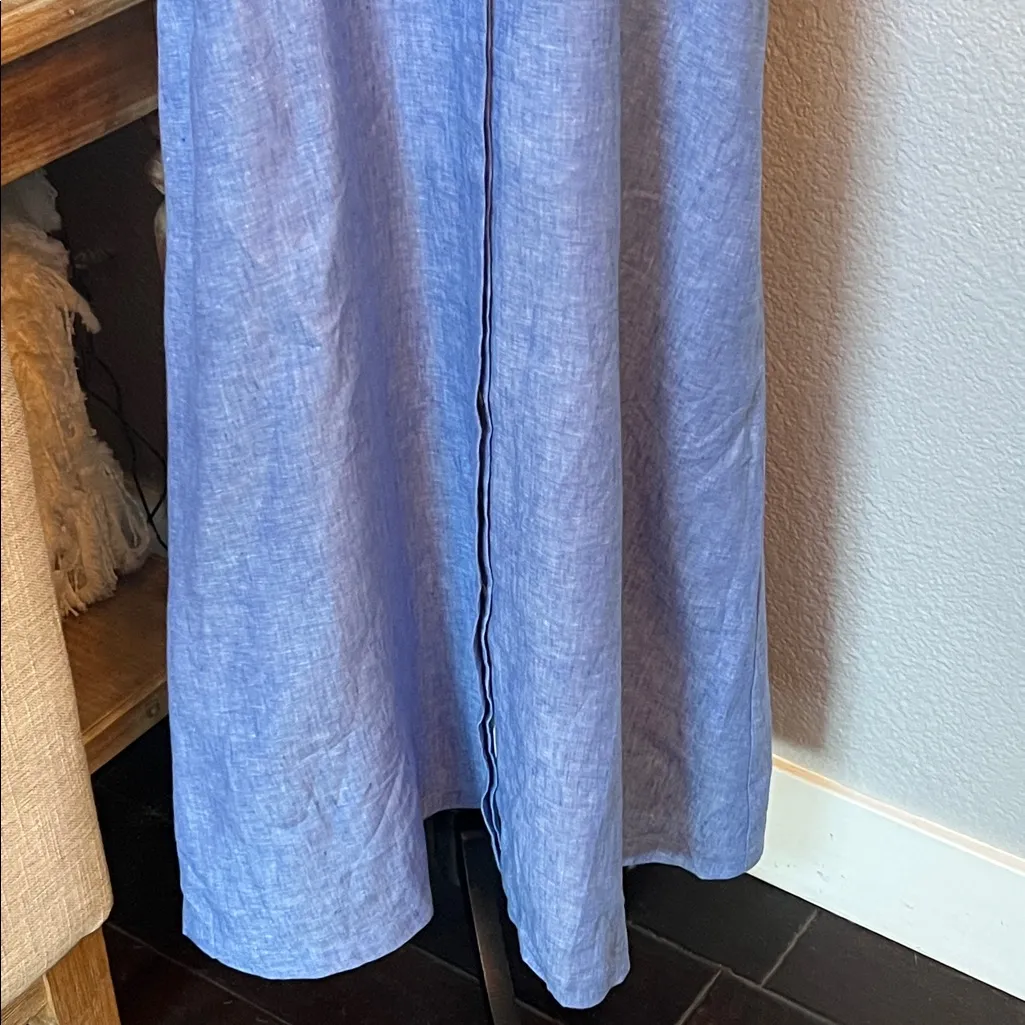 Sara Campbell The Hollie Blue Linen Midi Button Down Side Pockets Dress Size XS - Image 4