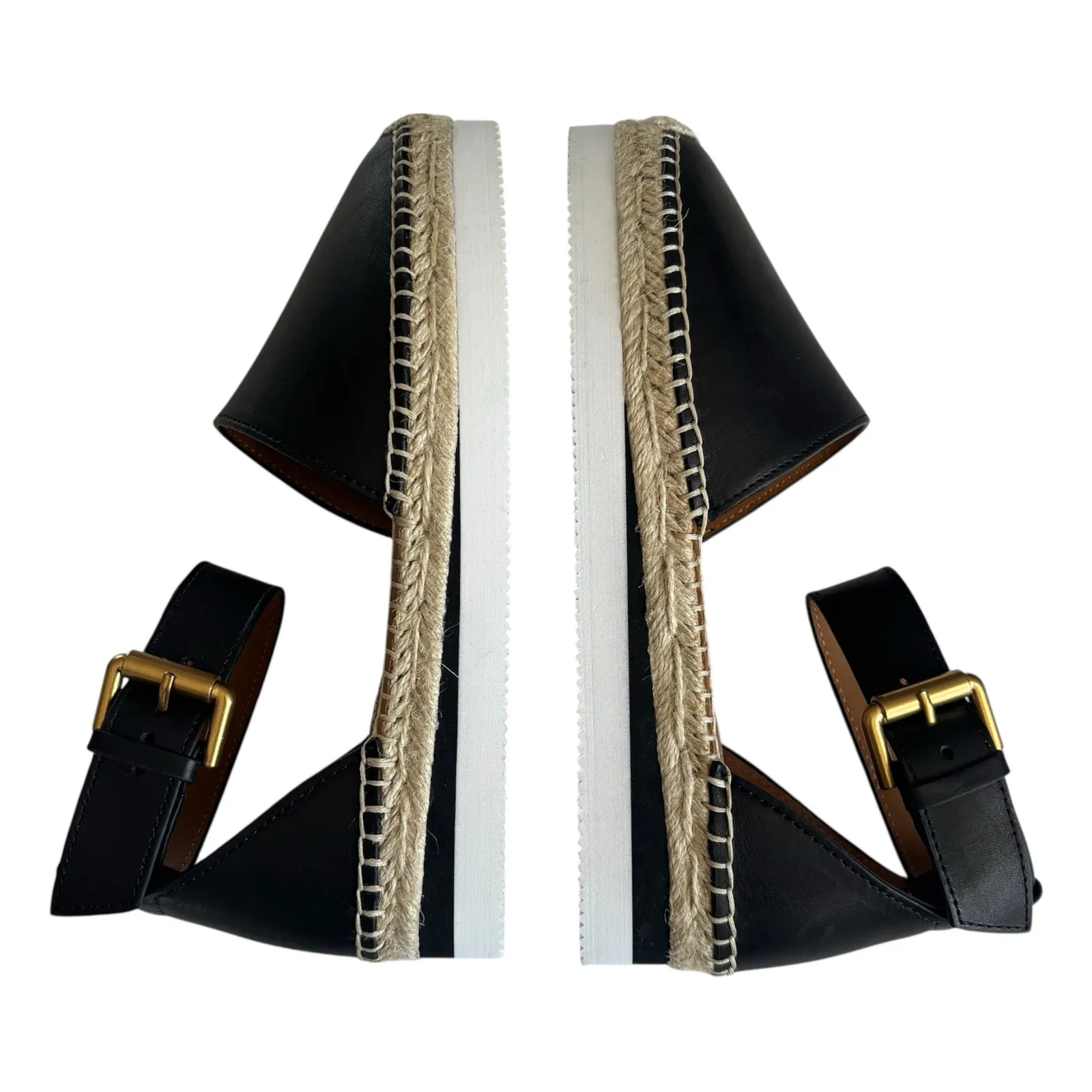 See by Chloe Glyn Black Leather Platform Ankle Strap Espadrilles Women’s Size 36 - Image 4
