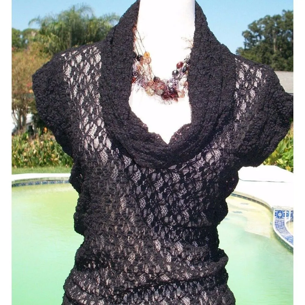 Cache CREAM Stretch Lace Pucker Body Hugging Top New Tunic Dress Neck $98 NWT - Image 8