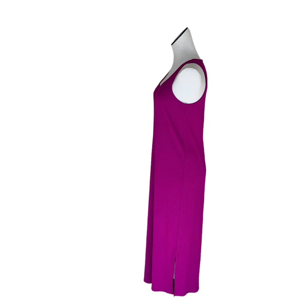 NWT LOFT RIBBED MAXI DRESS SIDE SLIT IN FUCHSIA LARGE - Image 3
