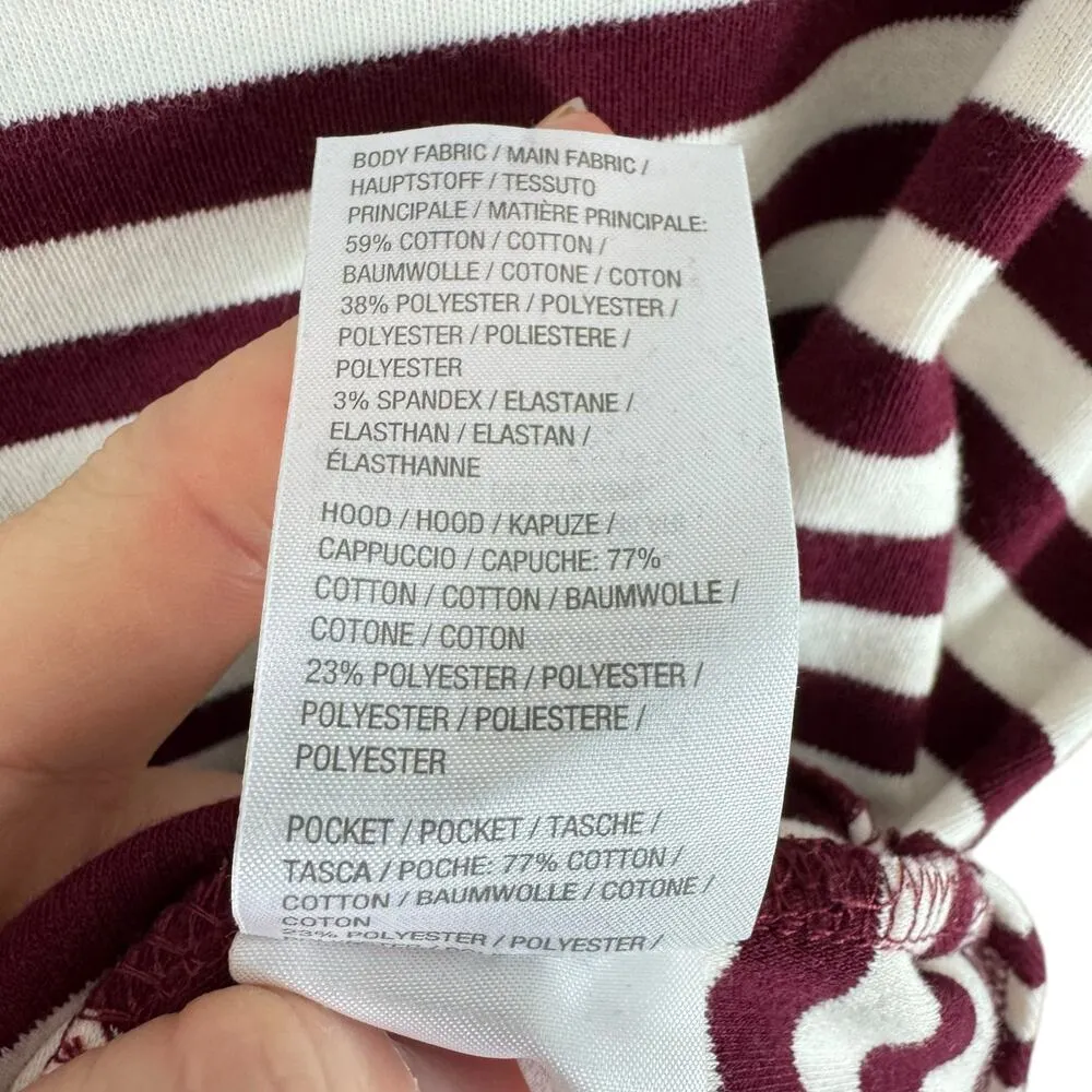 Denim & Co Burgundy Cream Striped Cowl Hooded Knit Velour Pullover Top Size M - Image 6