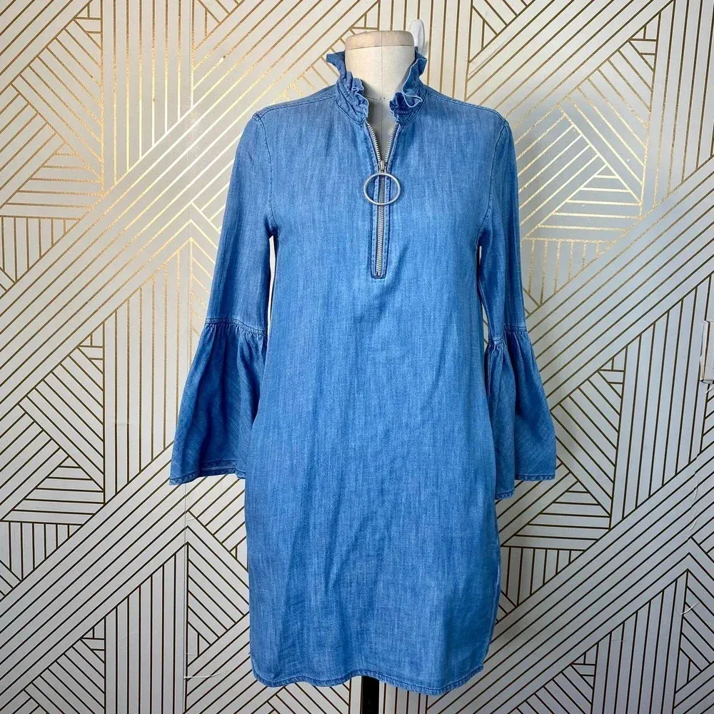 BLANKNYC Good Behavior Chambray Bell‎ Sleeve Dress Blue Size XS - Image 3