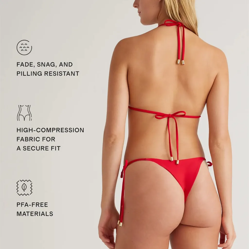 NWT Quince Italian Triangle Top Bikini, Cherry Sz Medium - Image 5