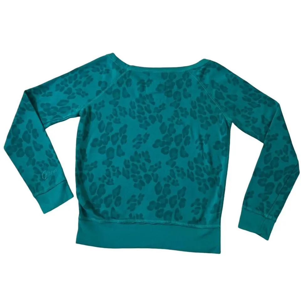 Aeropostale Teal leopard print sweatshirt with‎ pockets Y2k 2000s - Image 6
