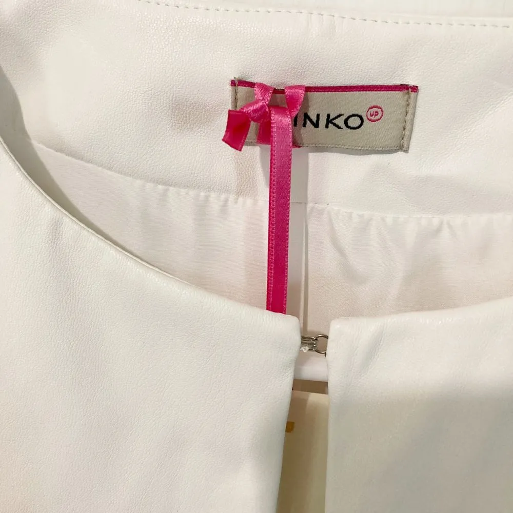 NEW Pinko UP junior ladies XL pleather long sleeve belly crop open front jacket White Size undefined - Image 7