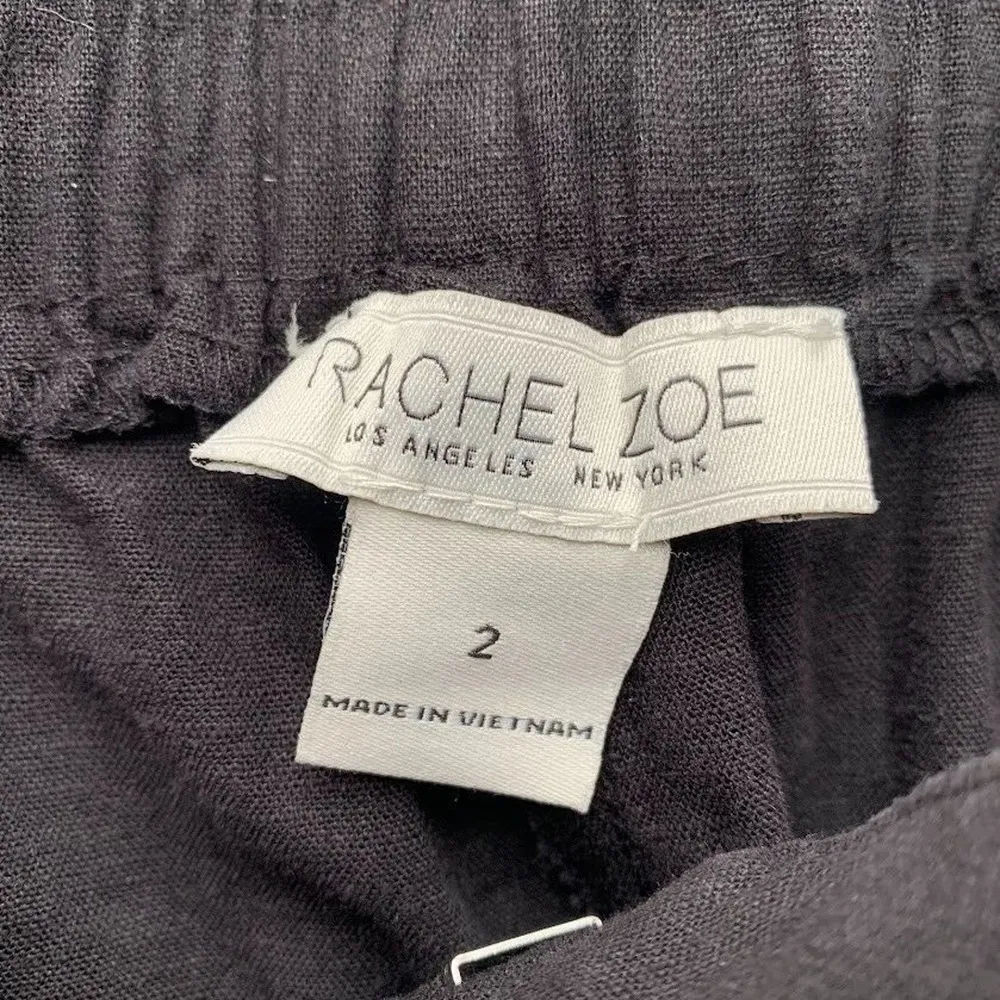 Rachel Zoe Black Linen Ankle Cargo Taper Cuff Pants Size 2 Zipper Stretch - Image 5