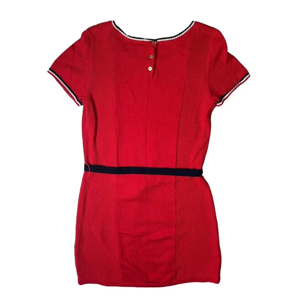 Tommy Hilfiger Womens Red White Blue Short Sleeve Tie Belt Sweater Dress Size M - Image 5