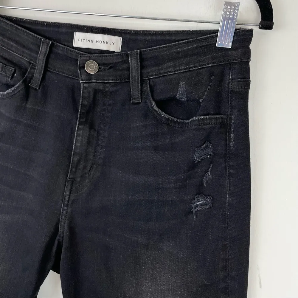 Flying Monkey Sz 28 Black Denim Straight Leg Jeans Cotton Lyocell Distressed - Image 4