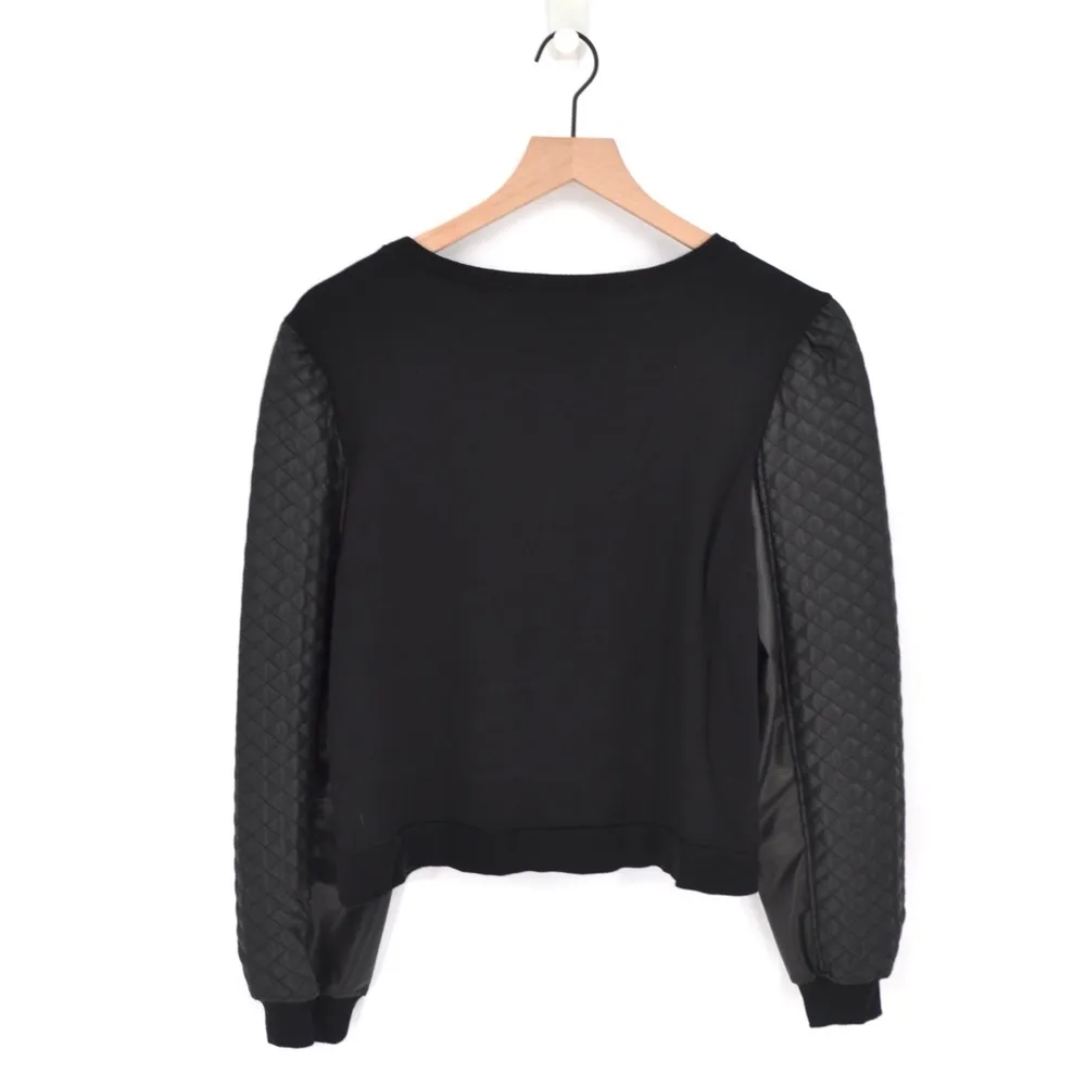 Generation Love Quilted Faux Leather Sleeve Sweatshirt Crewneck Black Women's S - Image 2