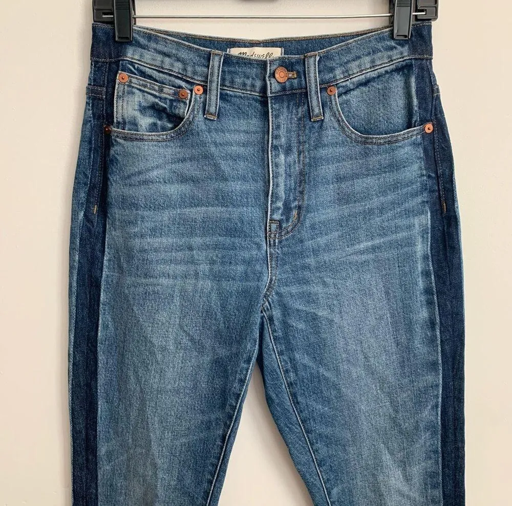 EUC Madewell The High Rise Slim Boyjean Tuxedo Strap Jeans Size 24 - Image 5