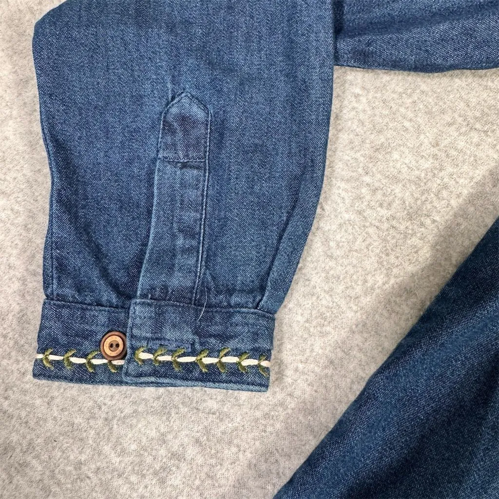 Vintage Bobbie Brooks Women'sCotton Denim Floral Embroidered Tunic Blouse Size M Blue Size M - Image 5