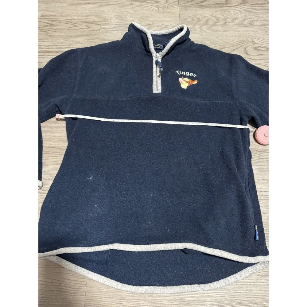 Pooh Tigger Embroidered Fleece Pullover 1/4 Zip Trim Sweatshirt Disney M Blue Size M - Image 3