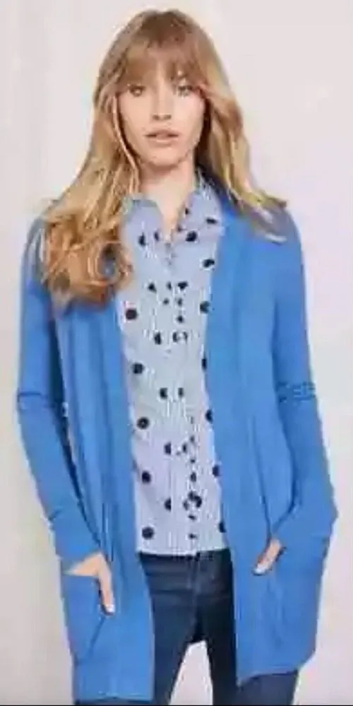Boden 100% Cashmere Longline Cardigan Womens Small Coatigan Front Patch Pocket Blue - Image 1