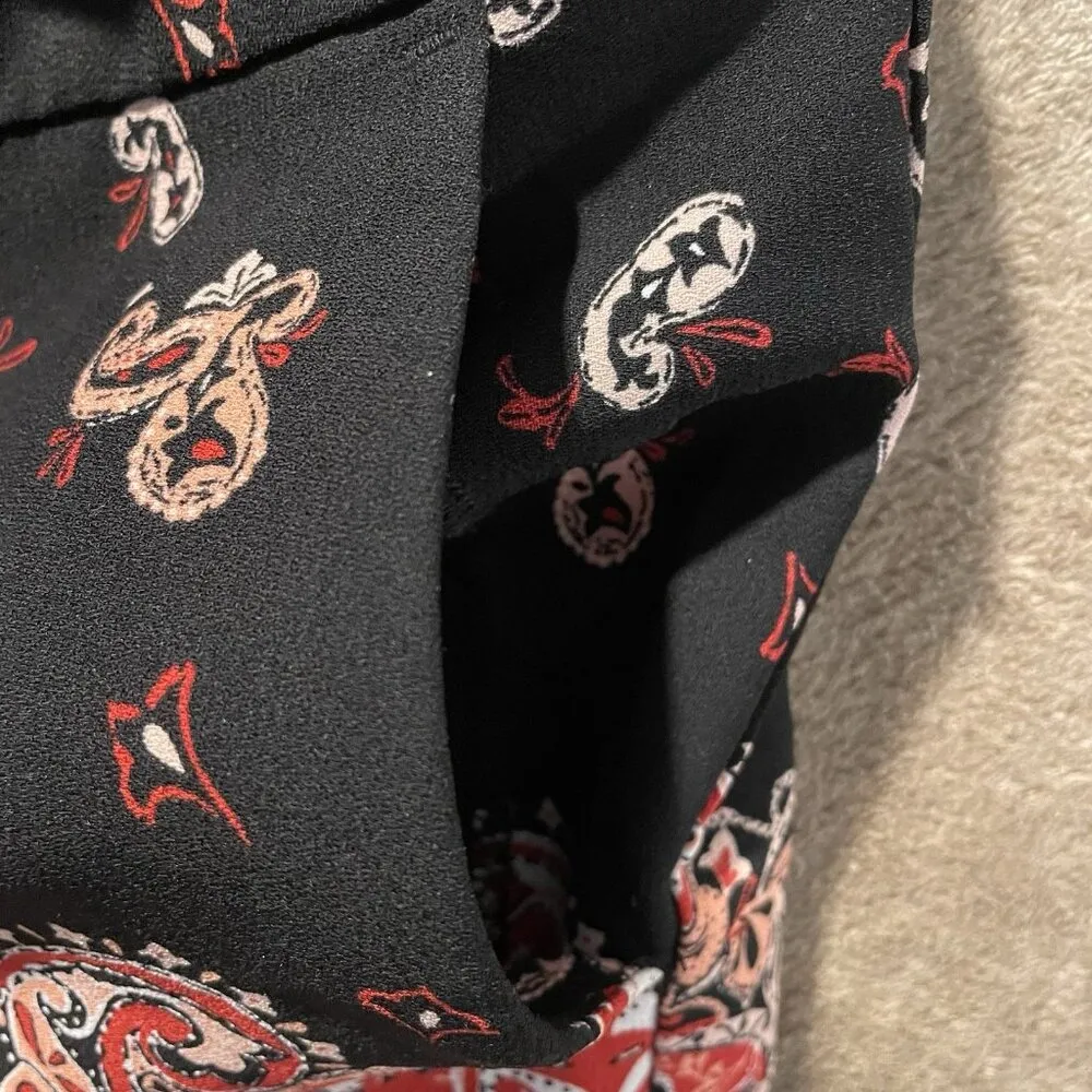 Loft Shorts Womens 10 Large Paisley Four Inch Black Red Mid Rise Casual Pockets - Image 6