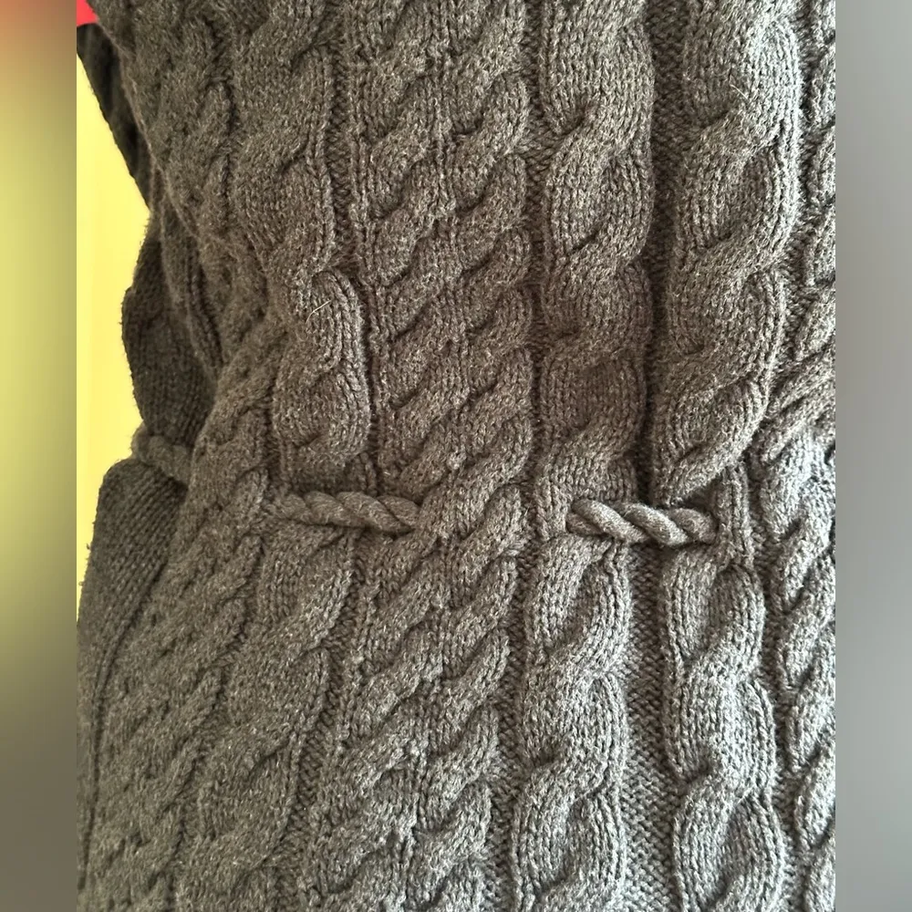 Gray Knit Cable Cardigan No Buttons with Belt 100% Cotton SZ S - Image 8