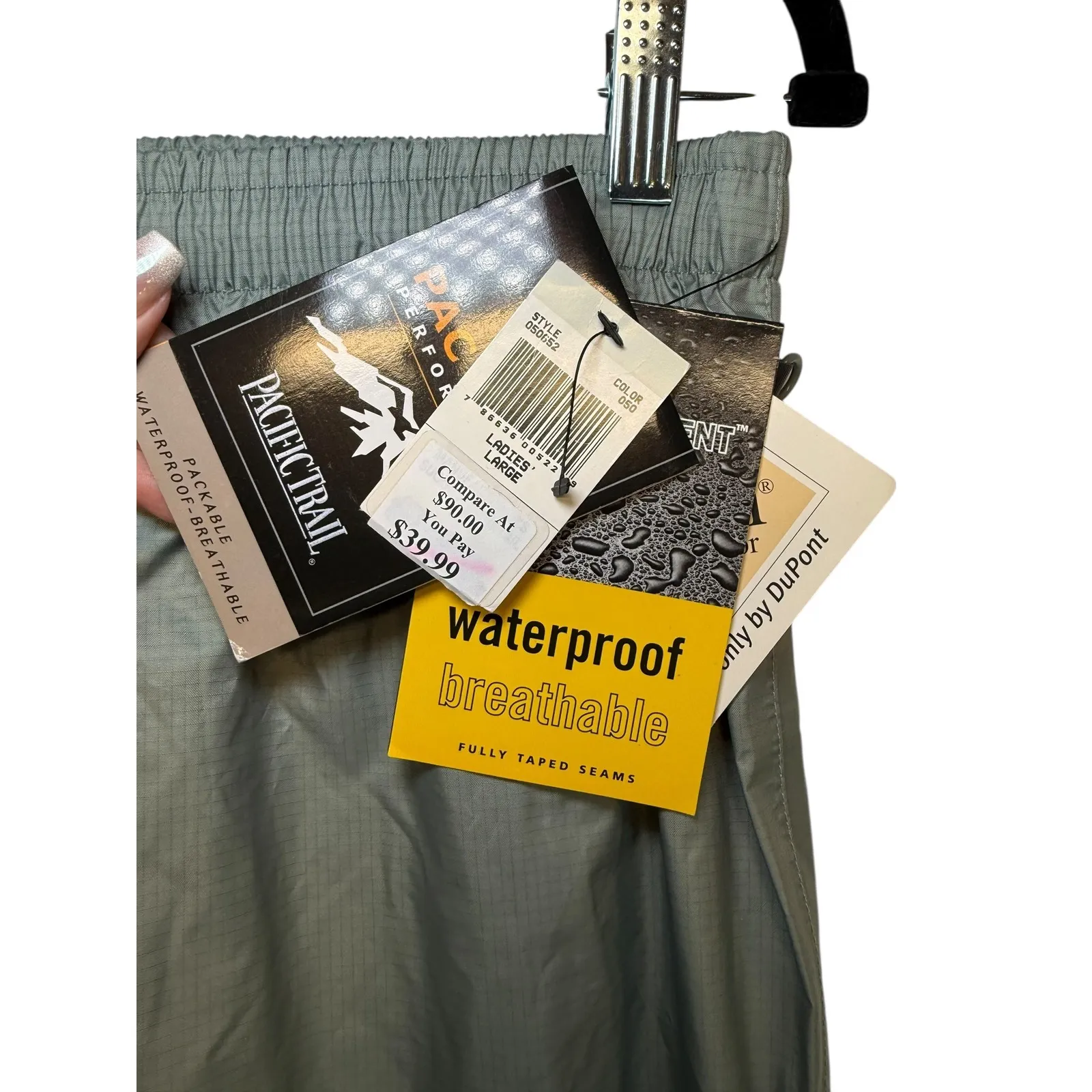 Pacific Trail Ladies Waterproof Breathable Packable Pants Green Outdoor L NEW - Image 7