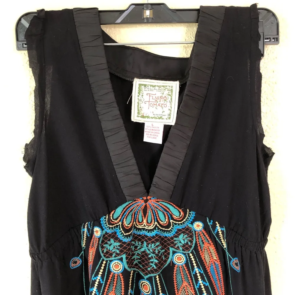 Flying Tomato Black Embroidered Sleeveless Dress L - Image 3