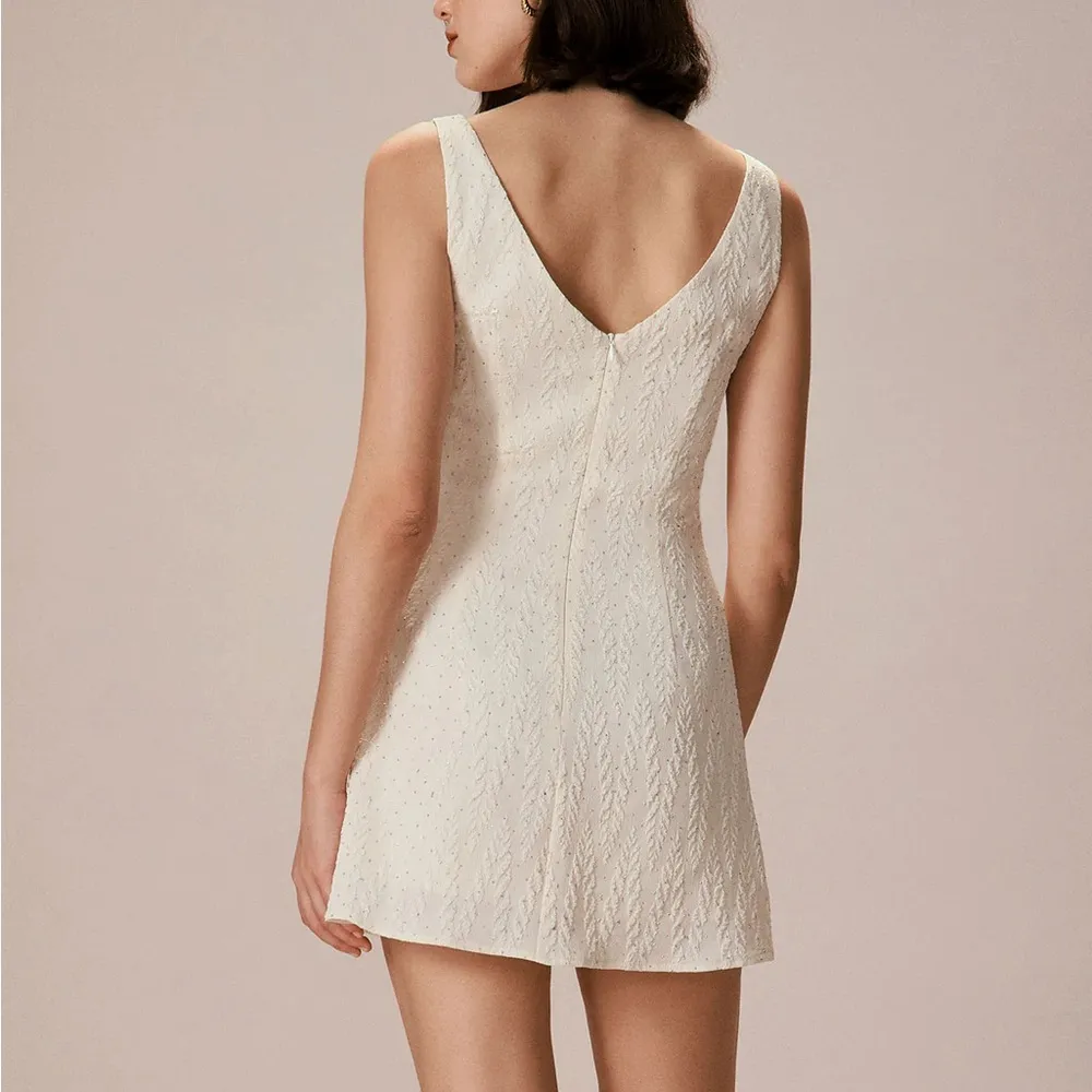 Rihoas Beige Boat Neck Textured Mini Dress Tan Size M - Image 5