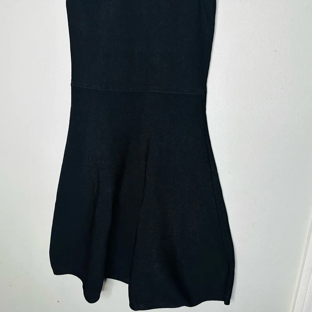 CUSHNIE ET OCHS Black Ribbed Knit One Shoulder Sleeveless Mini Dress Size Medium - Image 8