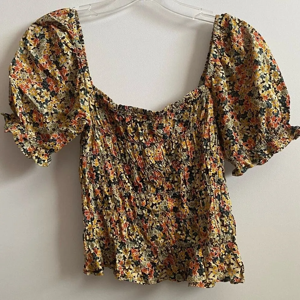 Patrons of Peace Smocked Floral Cropped Romantic blouse‎ SZ XS - Image 3