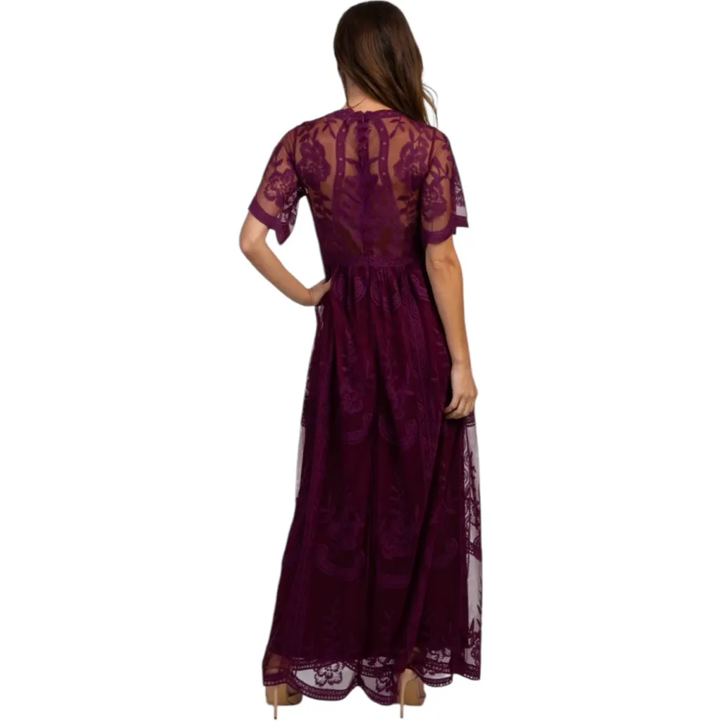 Pinkblush Burgundy Scalloped Edge Lace Overlay Empire Waist Maxi Dress Size S - Image 6