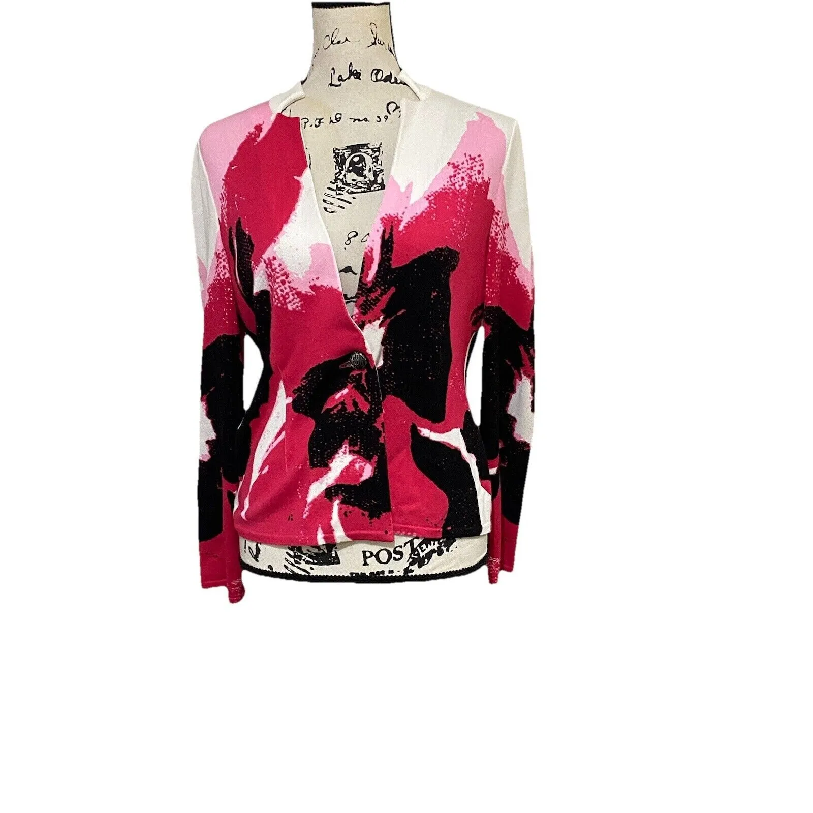 Ming Wang Tailored Fit Pink/Fuchsia/black Knit Sweater Jacket EUC - Image 3