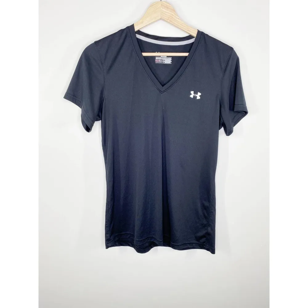 Under Armour Heat Gear Semi-Fitted Black V-Neck T-Shirt Women's Size Large L - Image 44