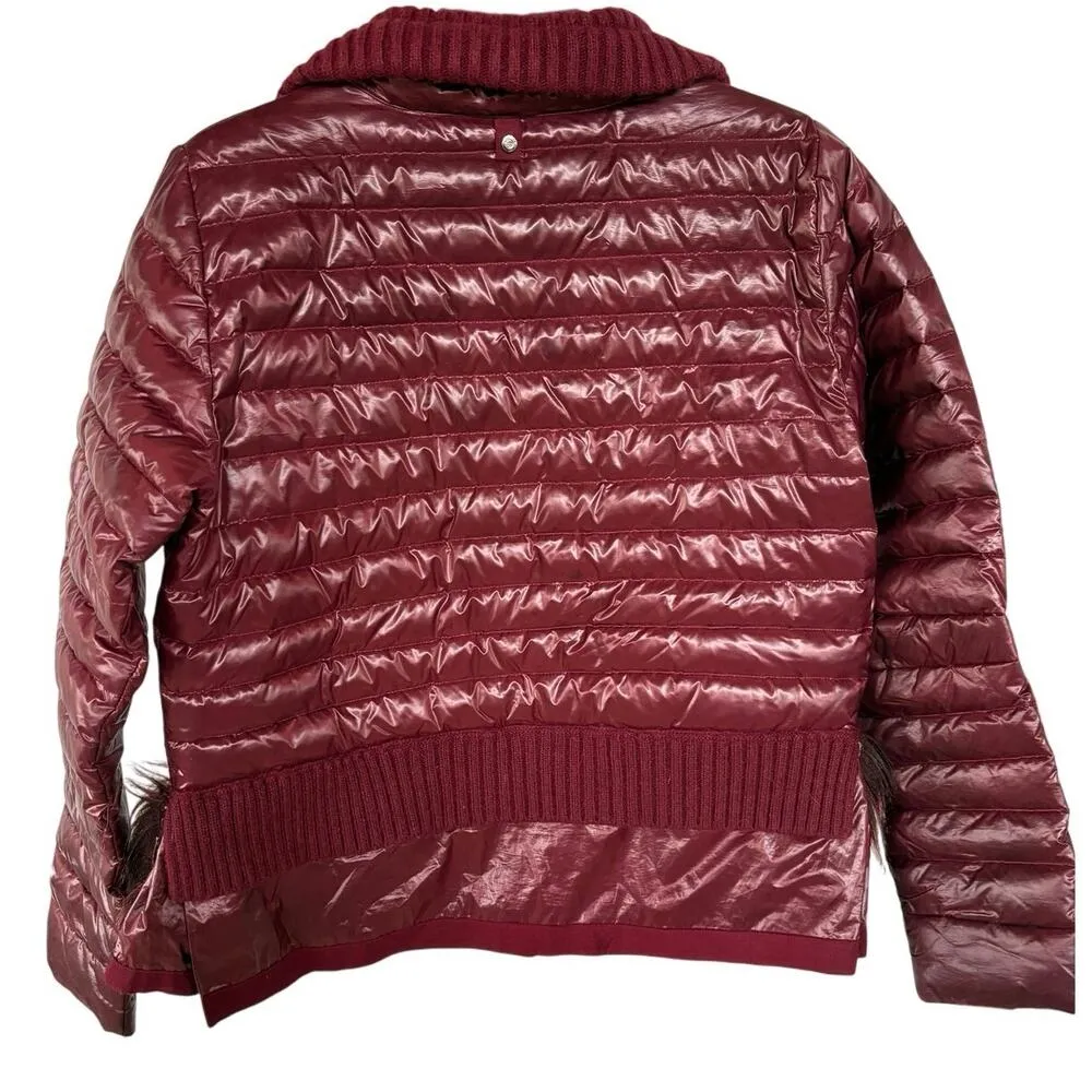 SOSKEN Bev Burgundy Down Jacket Fur Oxblood Puffer Avant Garde Designer Large Red - Image 5