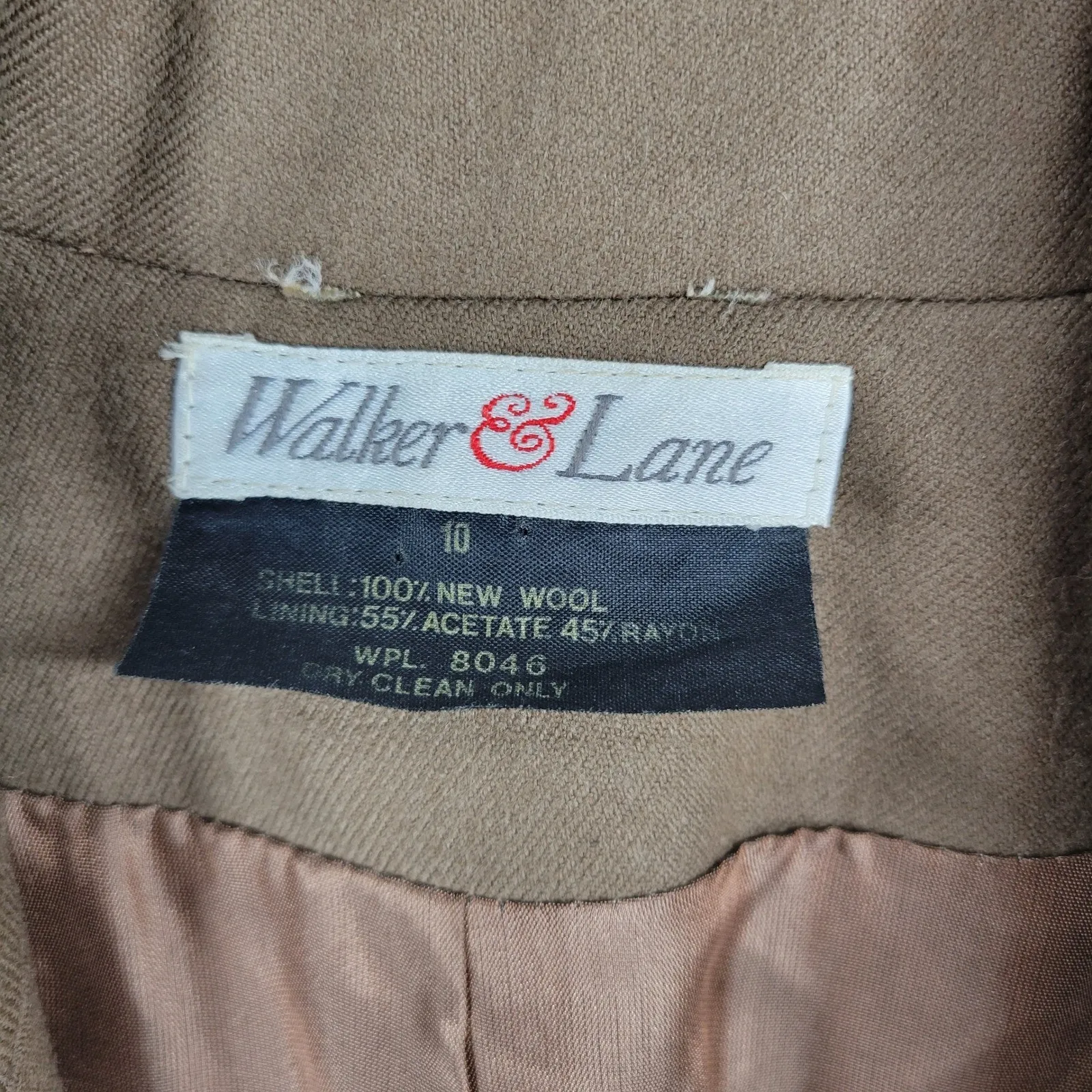VTG Walker & Lane Cropped Wool Jacket Womens 10 Brown Gold Crest Button Career - Image 2