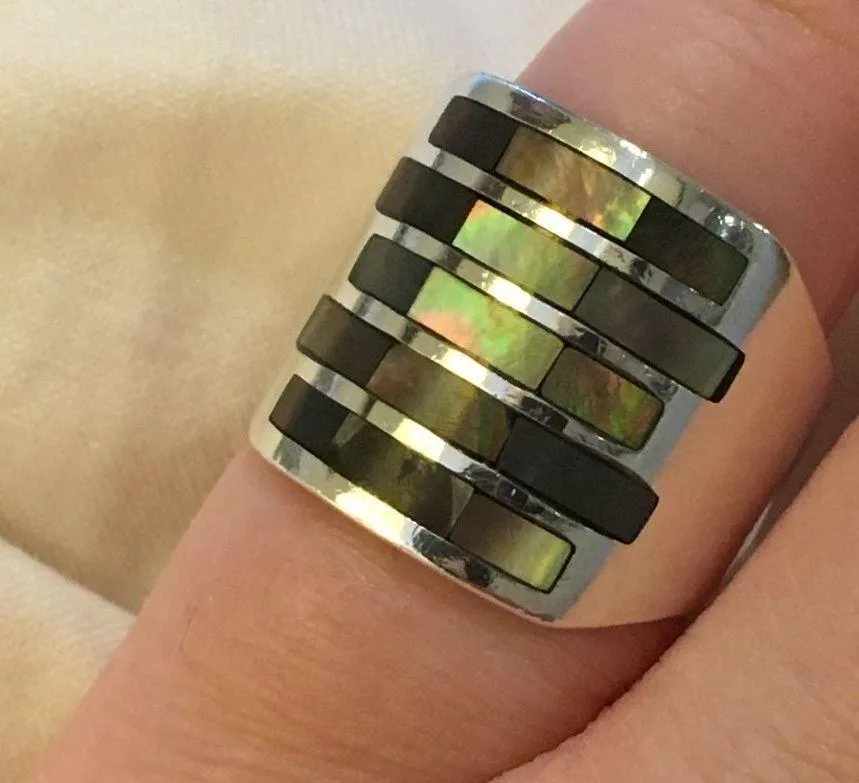 VINTAGE Abalone Sterling Silver Cigar Band Ring Sz 7-1/2 - Image 11