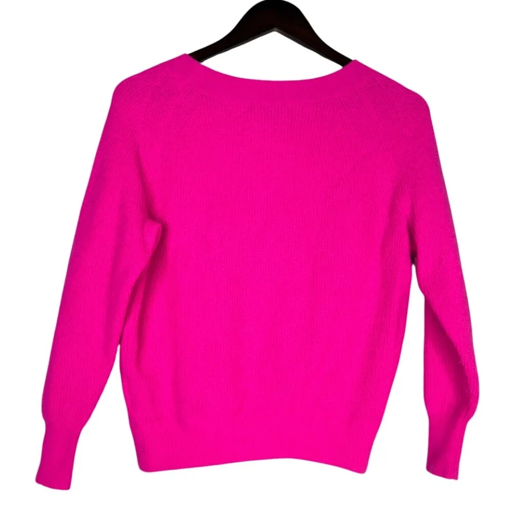 J. Crew Merino Wool Blend Waffle Knit Ribbed Hems Sweater Crew Neck XXS Pink - Image 4