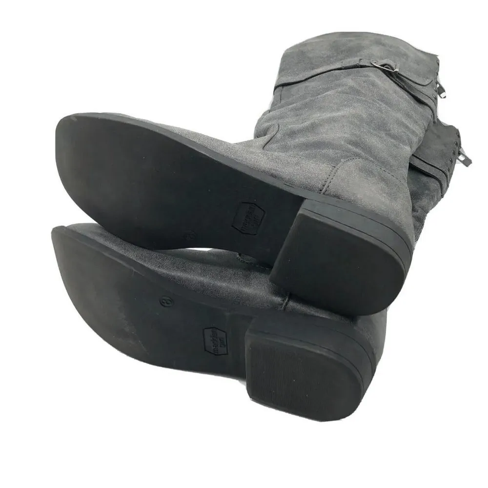 Madden Girl Womens Combat Boots Knee High Faux Leather Zipper Studded Gray 8 - Image 5