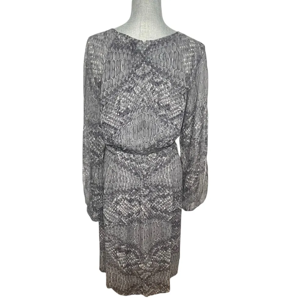 David Meister Silk Long Sleeve Knee Length Midi Dress Gray Snake Womens Size 12 - Image 4