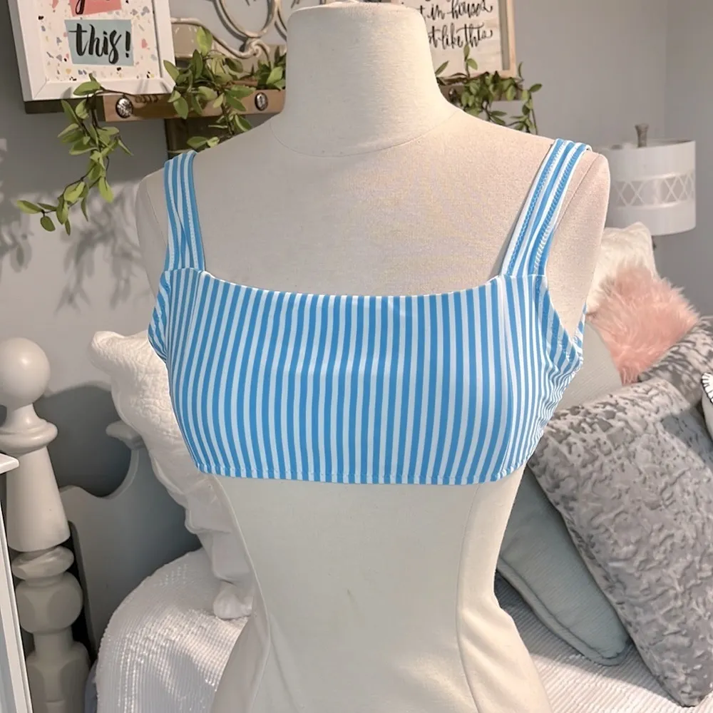 Bikini Top Sky Blue White Stripe Womens Small Tie Back - Image 4