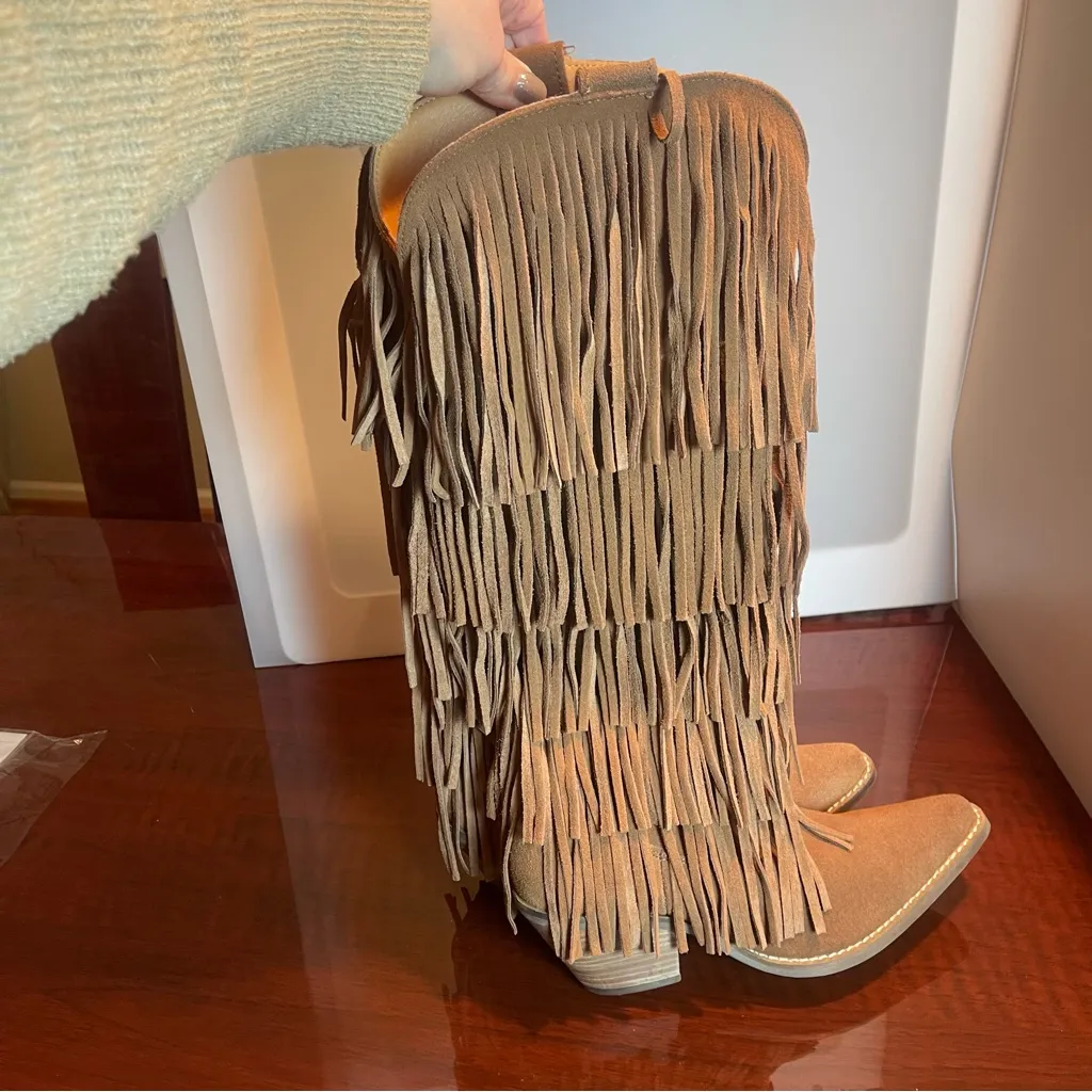 DINGO New Wild Child Suede Fringe Tall Western Boots SZ 7.5M Brown Women Cowgirl - Image 13