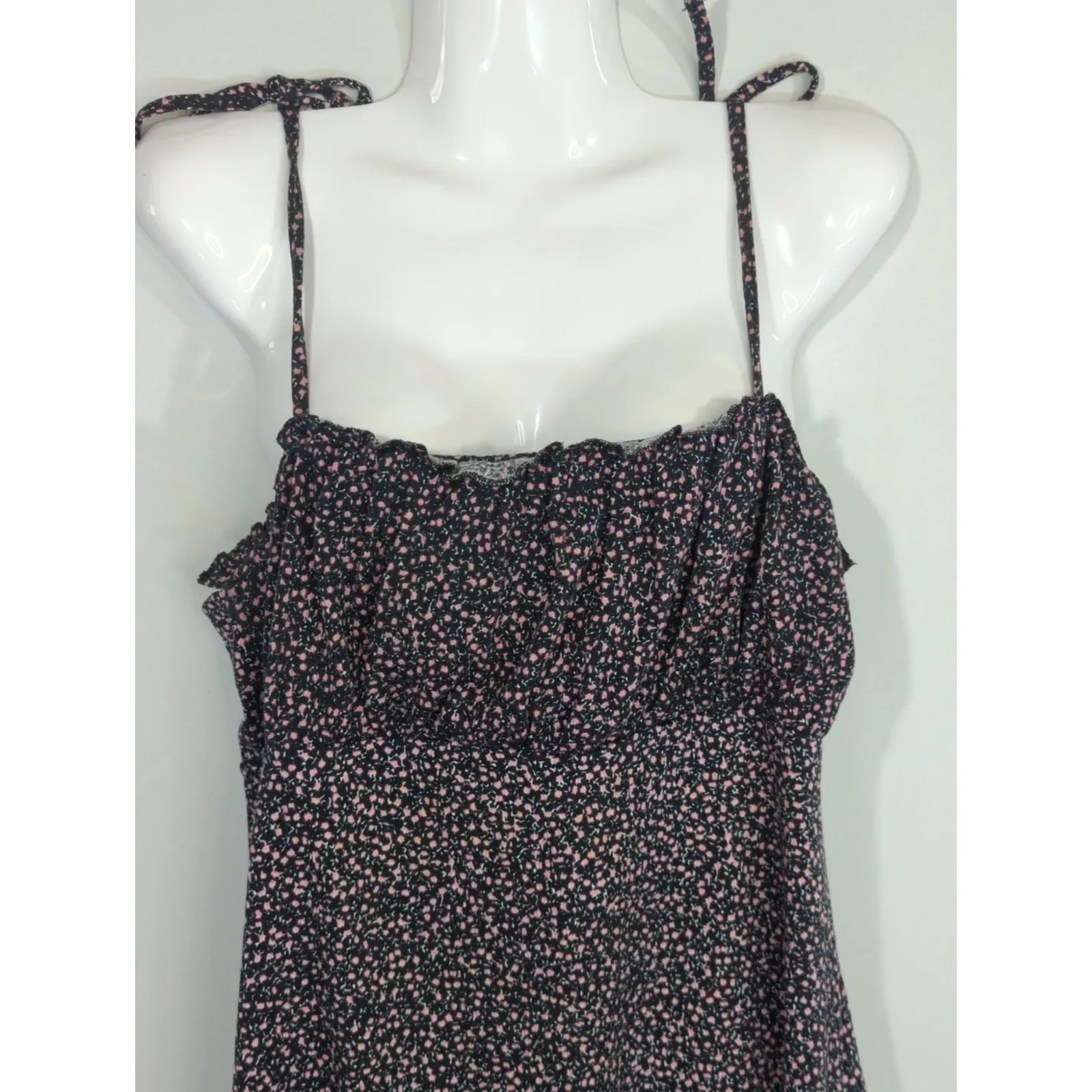 H&M Divided Bow-Detail Jersey Dress - Size M - Black Green Ditsey Floral Mini - Image 3