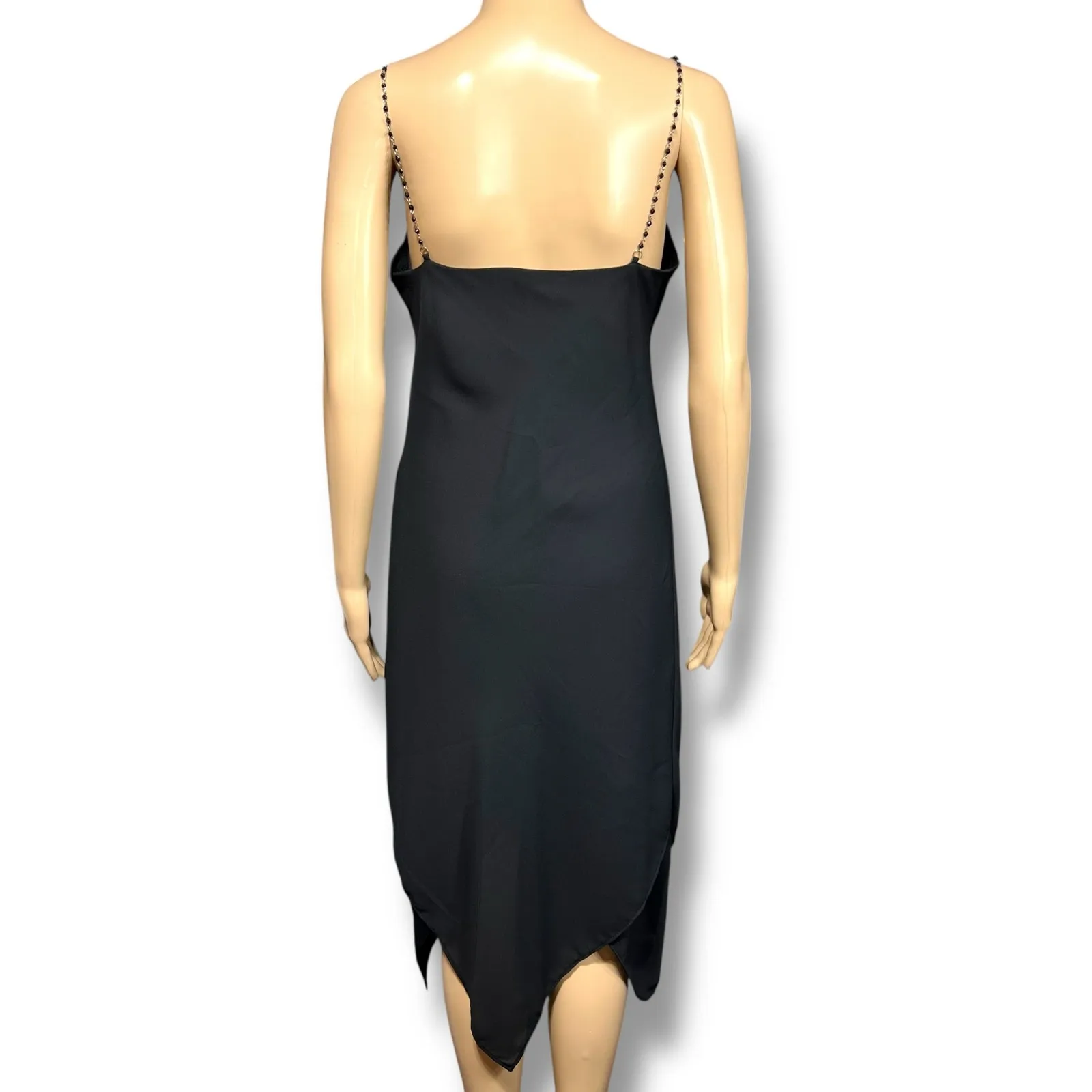 Studio Y Womens Y2K Midi Sheath Dress Beaded Spaghetti Straps LBD Black Medium - Image 4