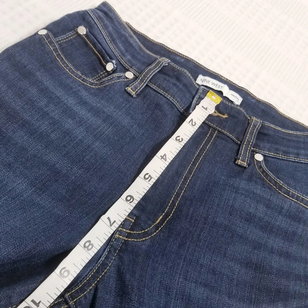 Nine West Kick Flare Jeans Raw Hem Blue Denim - Image 5