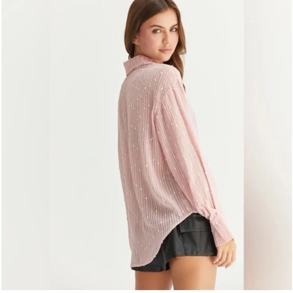 HYFVE Sheer Sequin Western Boho Button Pink Blouse - Image 9