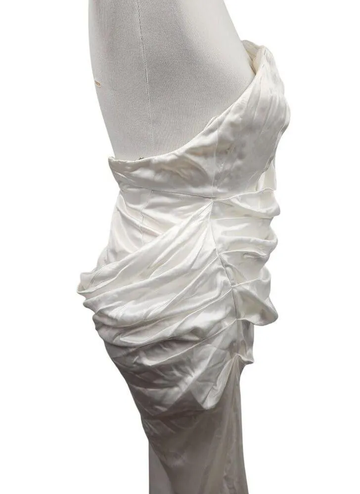 Retrofete White Strapless Asymmetrical Rhinestone Dress Size XS - Image 3
