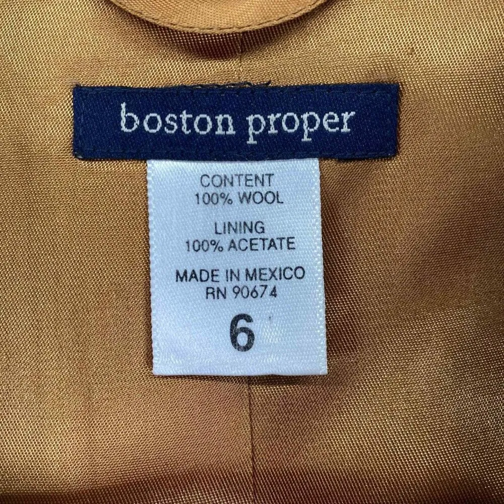 Boston Proper Blazer Jacket Womens 6 Brown Wool Tweed Clasp Front Lined - Image 4