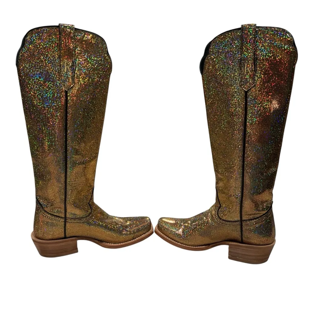 R Watson Disco Fever Gold Holographic Leather Western Boots Womens 7B Size 7 - Image 5