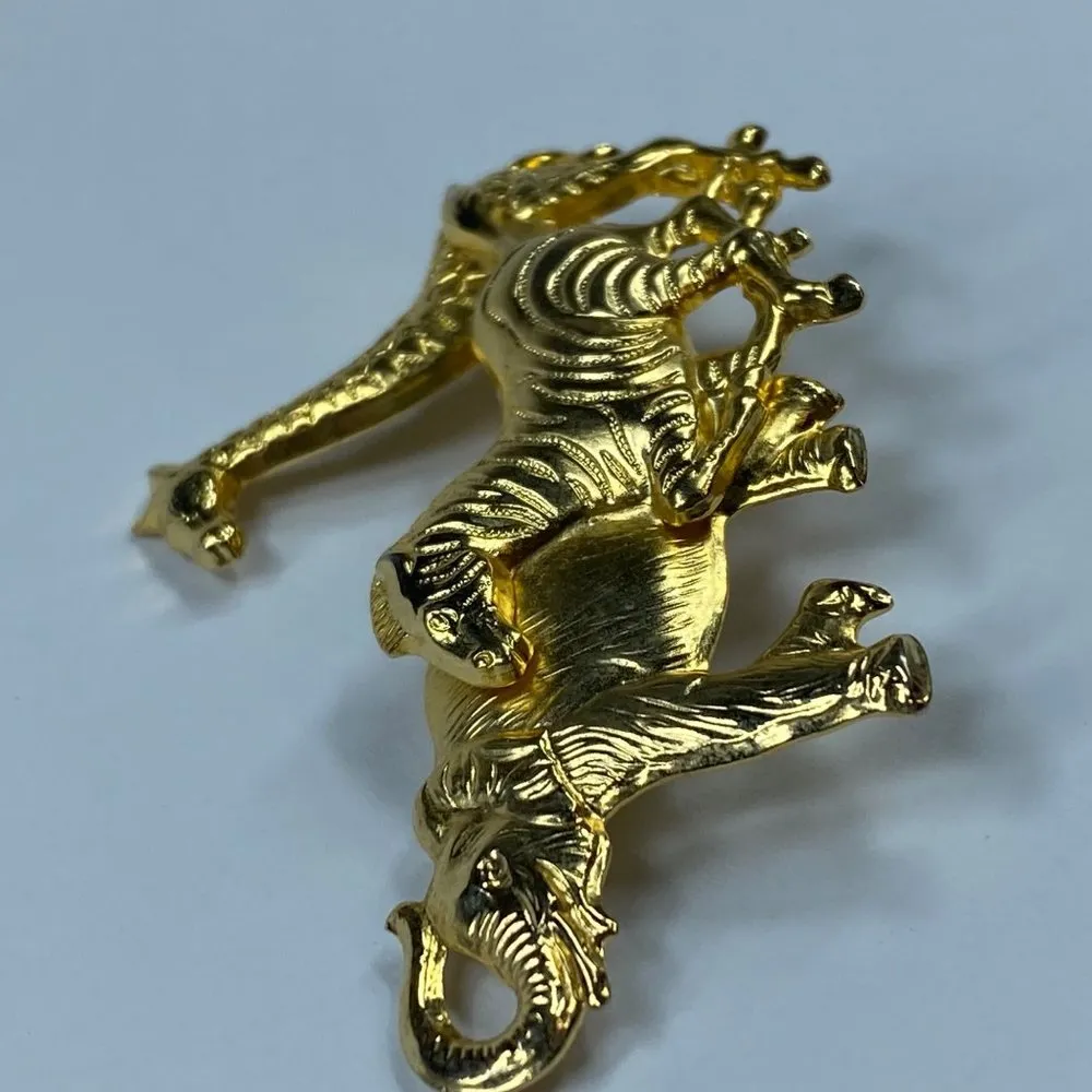 Premier Designs Animal Safari Brooch Vintage Gold Tone Elephant Zebra Giraffe - Image 13