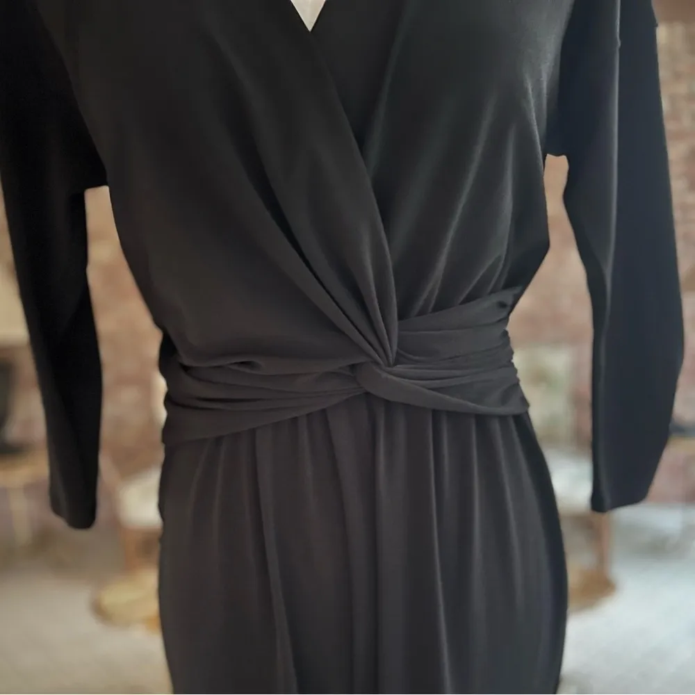 Express Jumpsuit Ankle Cropped Twist Waist Knit S Black V-Neck Party Stretch - Image 6