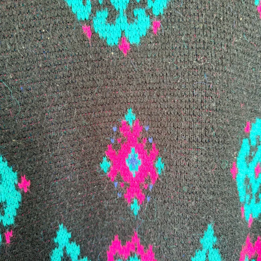 Autograph Vintage 80s Geometric Southwest Sweater Oversized Black Pink Turquoise - Image 2