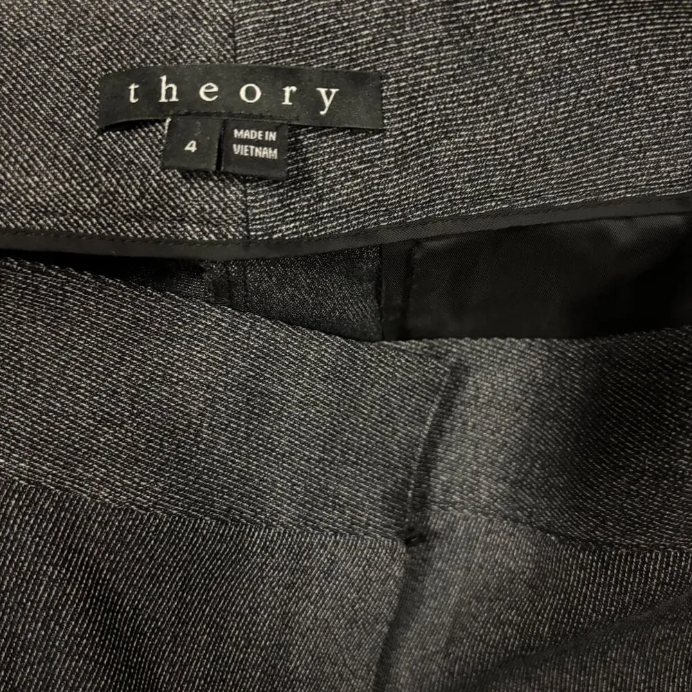 Theory Womens Wool Blend  Wide Leg Charcoal Dress Pants Size 4 - Image 7