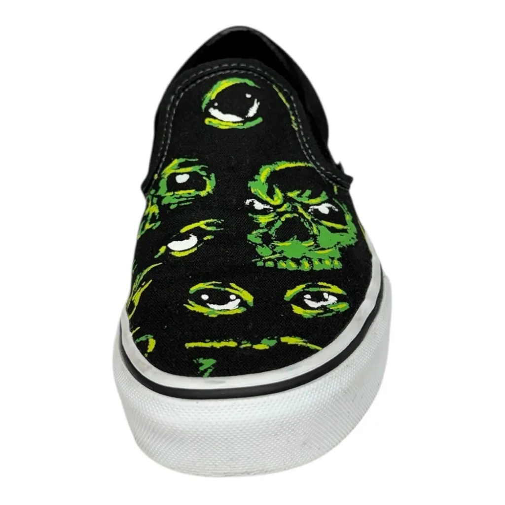 Vans Classic Slip-On Black Green Eyes in the Dark Glow Size 7 Monster Horror EUC - Image 4
